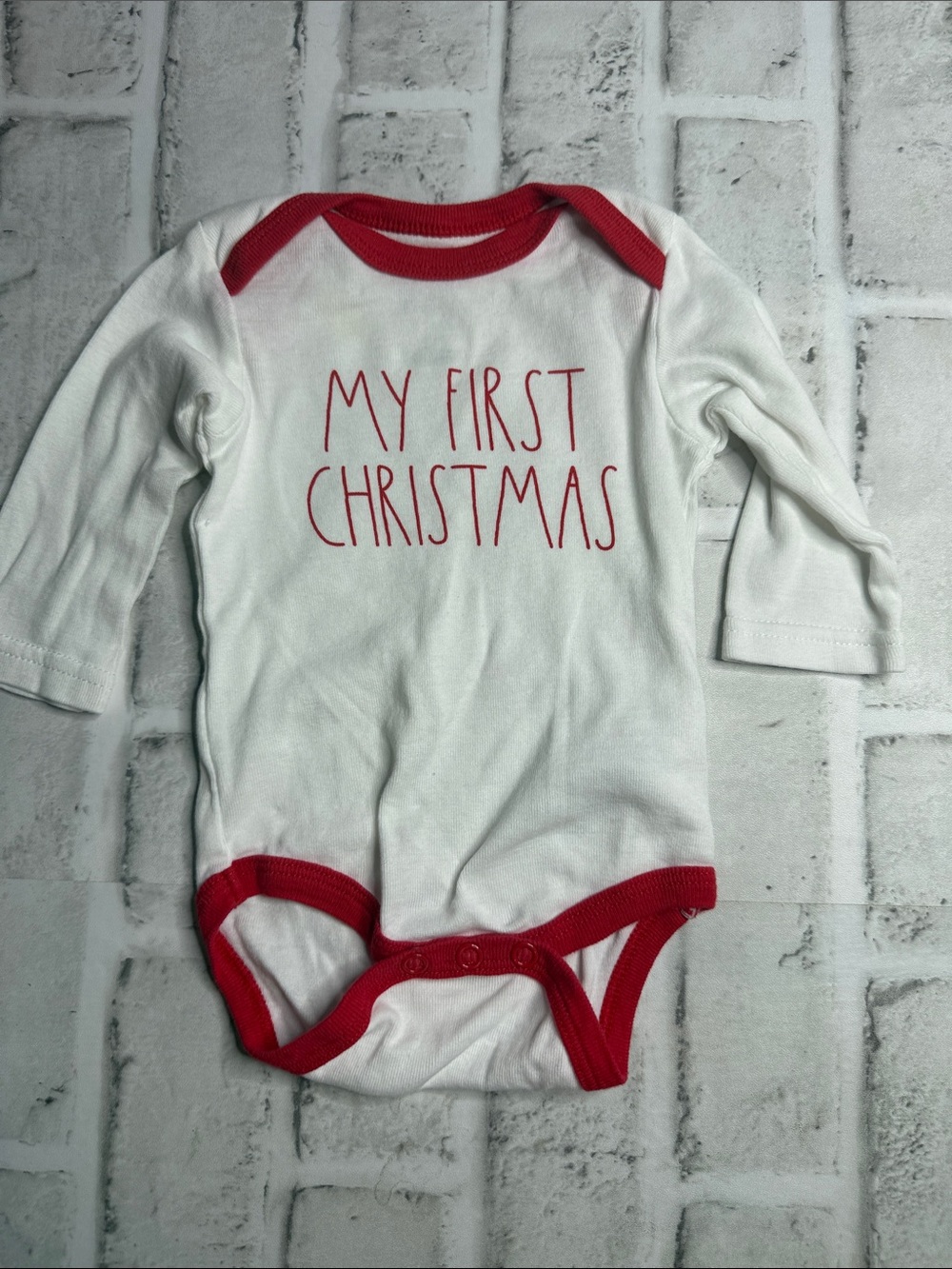 Rae Dunn White & Red 'My First Christmas' Baby One-Piece